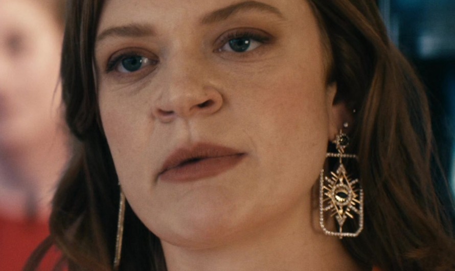 Rhinestone Embellished Dangling Eye Oblong Pendant Design Bold Earrings of Colby Minifie as Ashley Barrett