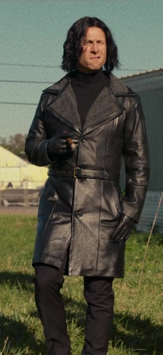 Black Leather Coat of Glen Powell as Gary Johnson