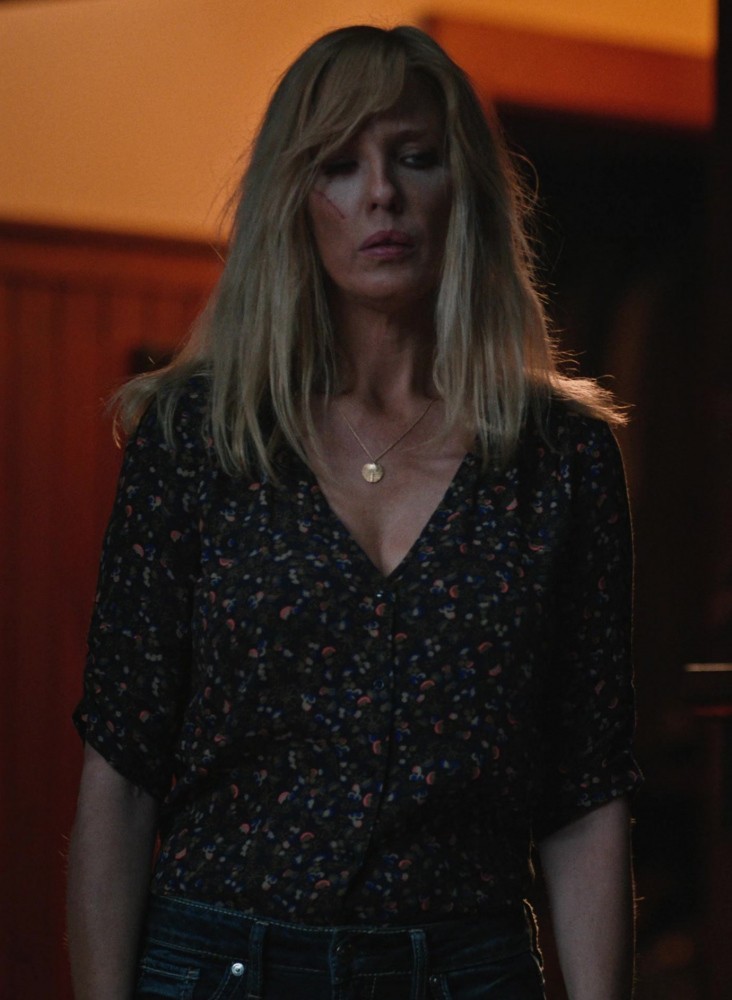 Printed Floral V-Neck Button Down Blouse of Kelly Reilly as Bethany "Beth" Dutton