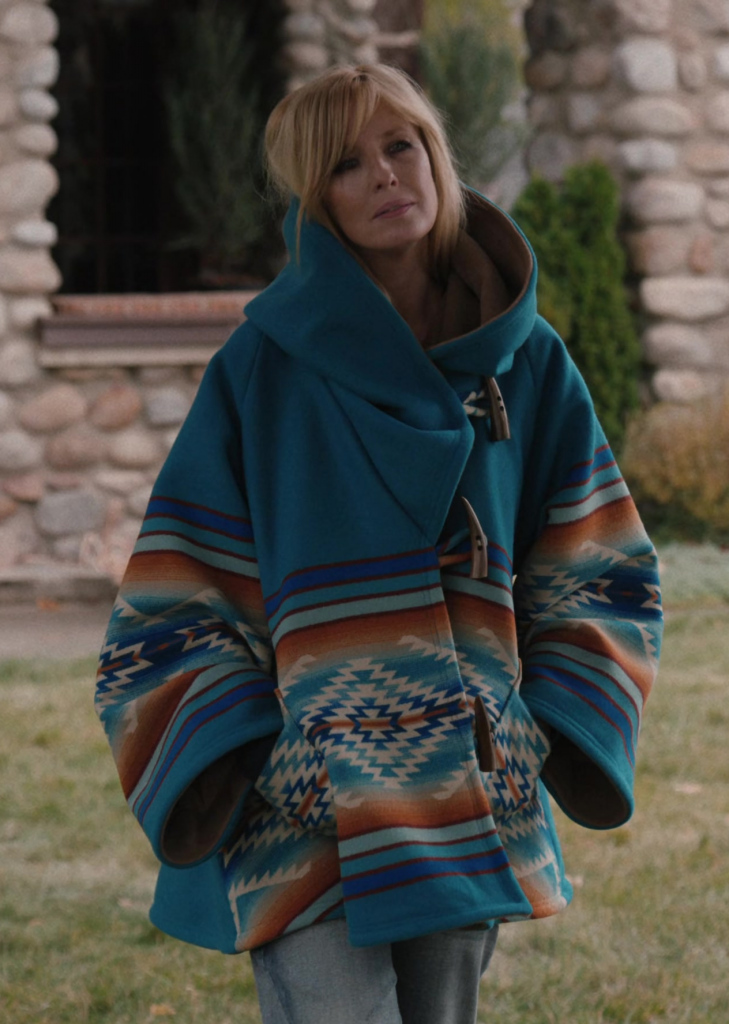 southwestern inspired hooded poncho coat - Kelly Reilly (Bethany "Beth" Dutton) - Yellowstone TV Show