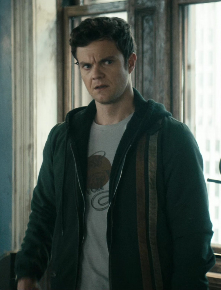 Zip-Up Hooded Jacket with Side Stripes of Jack Quaid as Hughie Campbell