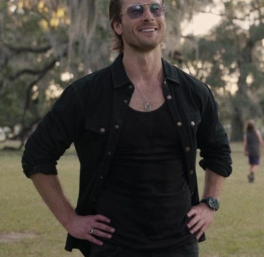 Black Denim Shirt of Glen Powell as Gary Johnson