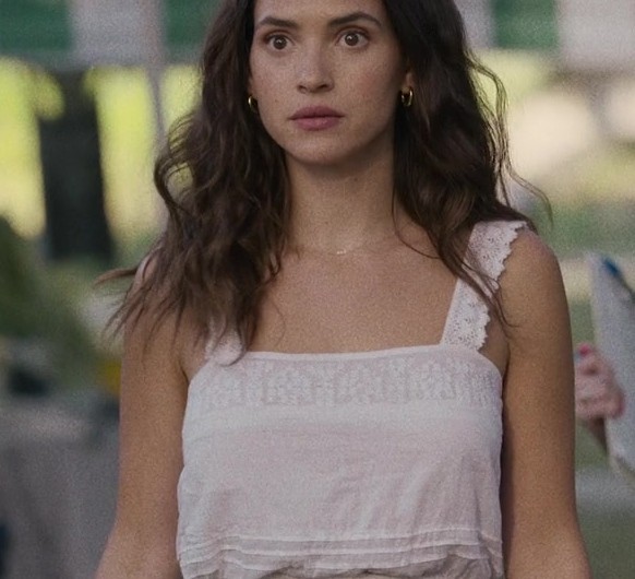 White Cropped Top with Lace Trim of Adria Arjona as Madison Figueroa Masters