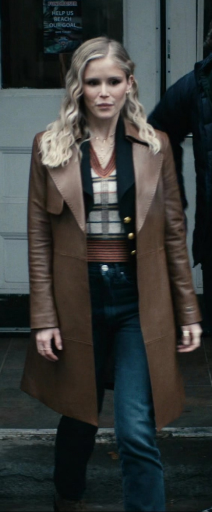 Brown Long Leather Coat of Erin Moriarty as Annie January / Starlight