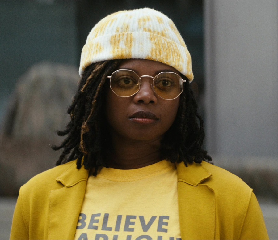 White and Yellow Tie-dye Knit Beanie of Susan Heyward as Sister Sage