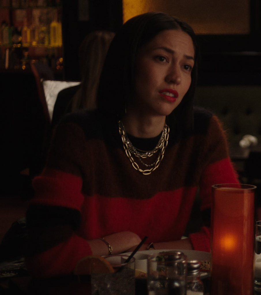 blue, brown and red fuzzy sweater - Sonoya Mizuno (Jane) - Am I OK (2022) Movie
