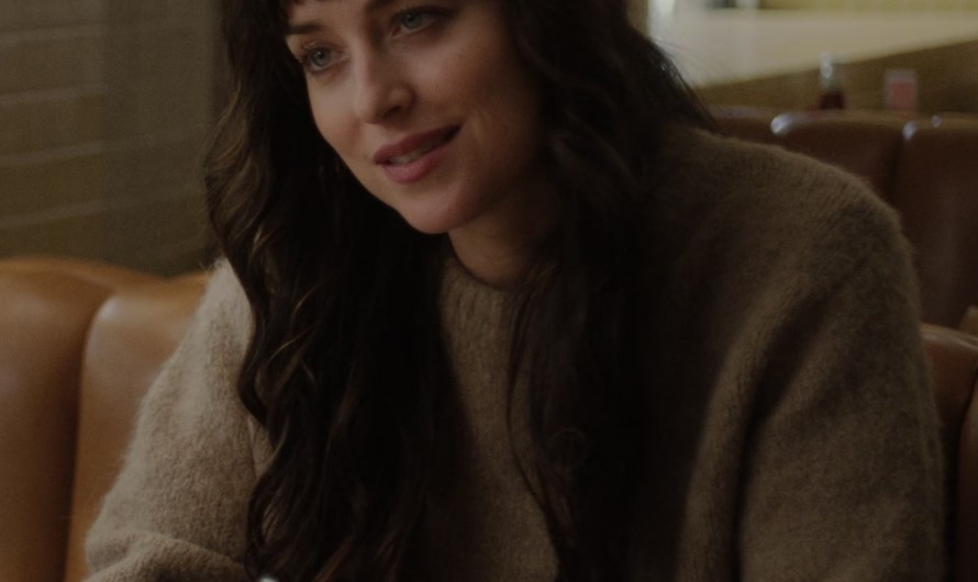 Neutral Tone Fuzzy Knit Sweater of Dakota Johnson as Lucy