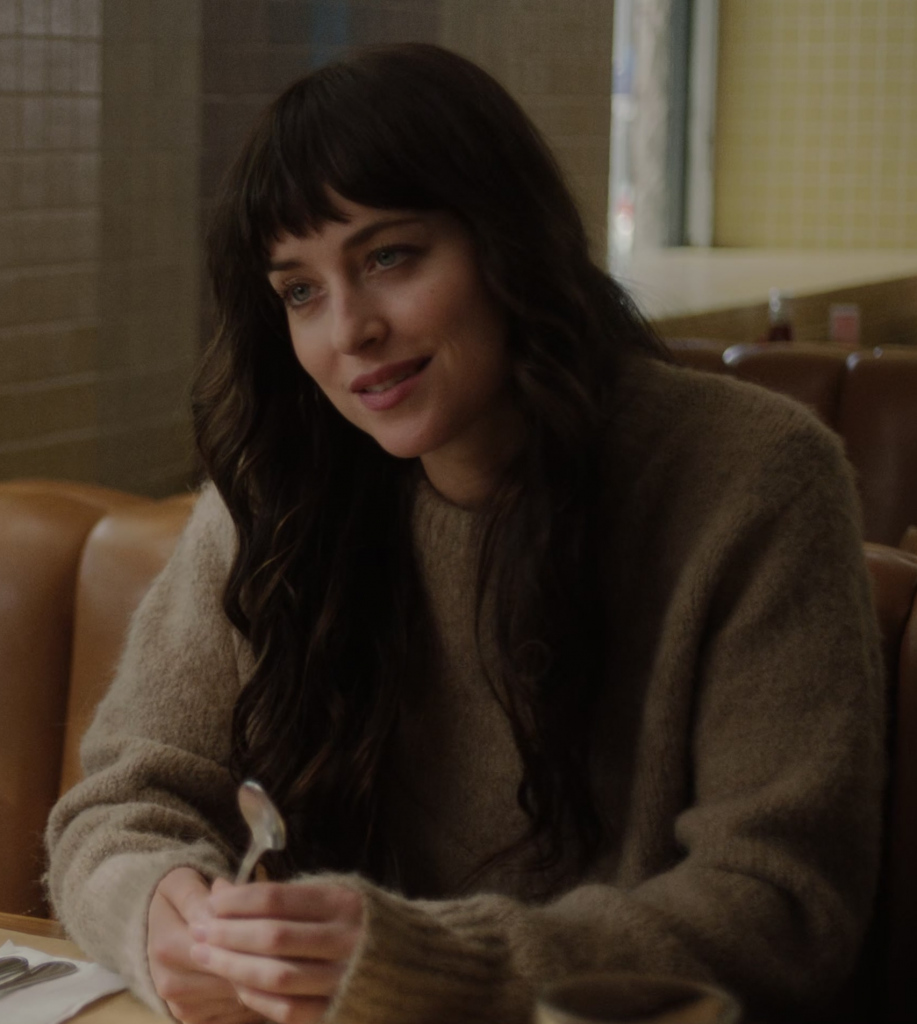 neutral tone fuzzy knit sweater - Dakota Johnson (Lucy) - Am I OK (2022) Movie