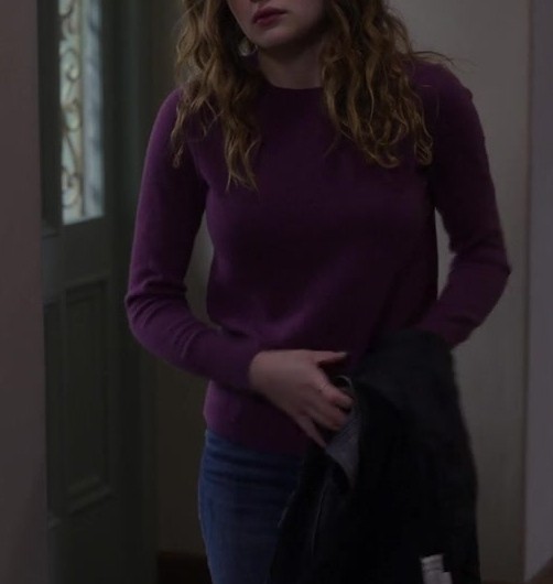 Cozy Long-Sleeve Sweater in Rich Berry Hue of Joey King as Zara Ford