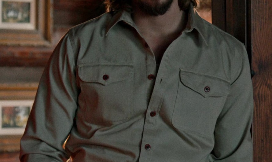 Rugged Olive Green Work Shirt with Dual Chest Pockets of Luke Grimes as Kayce Dutton