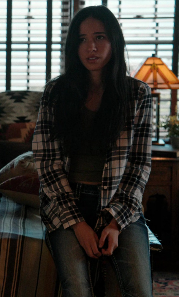 Plaid Flannel Button-Up Shirt of Kelsey Asbille as Monica Long Dutton