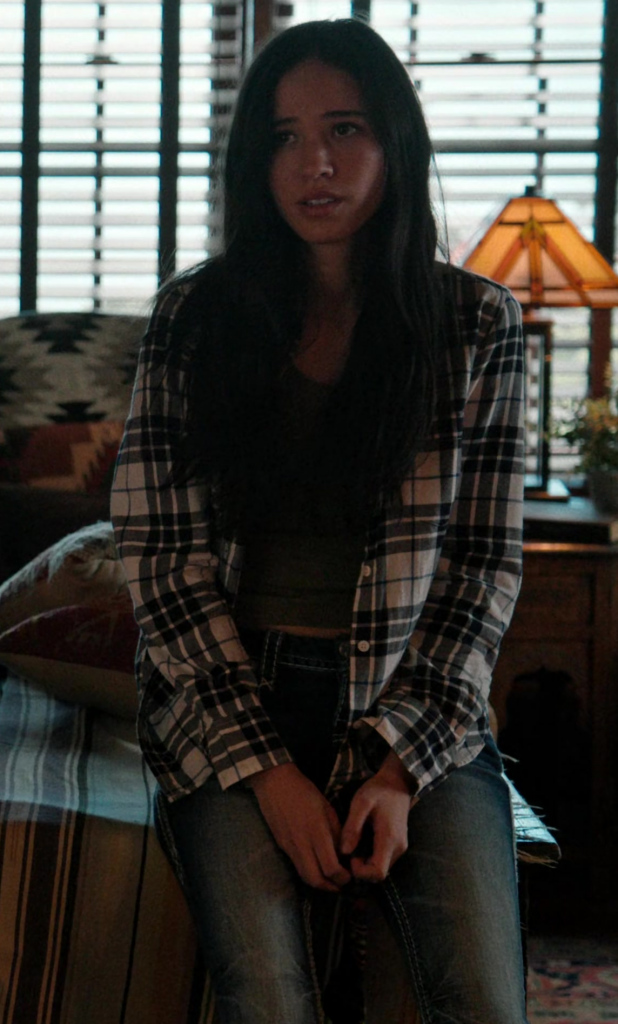 plaid flannel button-up shirt - Kelsey Asbille (Monica Long Dutton) - Yellowstone TV Show
