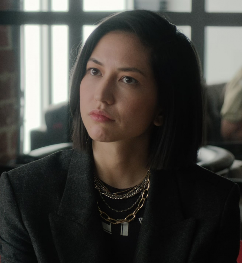 gold chain link necklace - Sonoya Mizuno (Jane) - Am I OK (2022) Movie