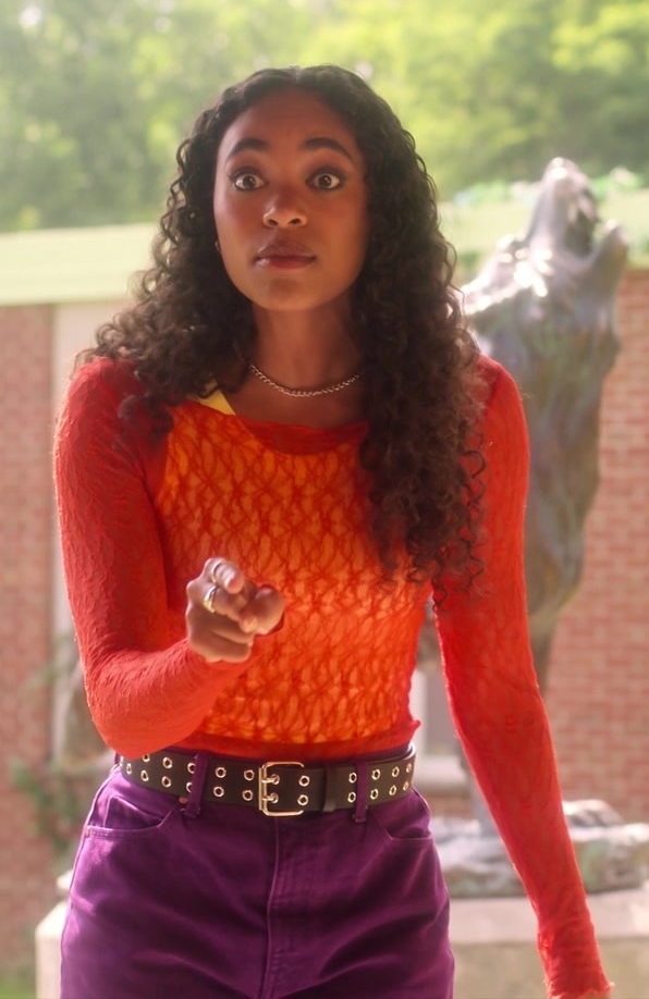 Orange Sheer Lace Long Sleeve Top of Chandler Kinney as Tabitha "Tabby" Haworthe