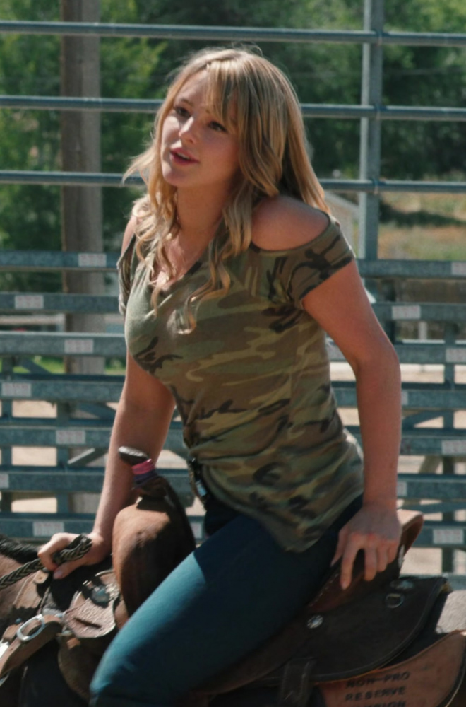 Camo Cold Shoulder Top of Hassie Harrison as Laramie