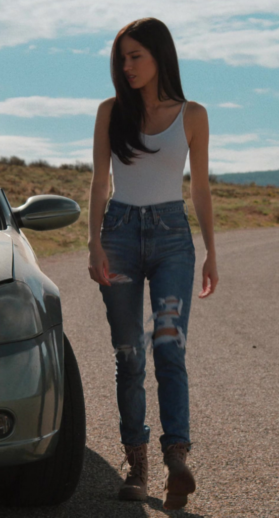 blue distressed skinny jeans - Kelsey Asbille (Monica Long Dutton) - Yellowstone TV Show