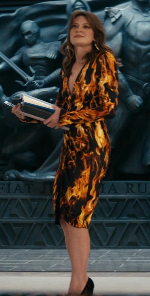 Fire Print Midi Dress of Colby Minifie as Ashley Barrett