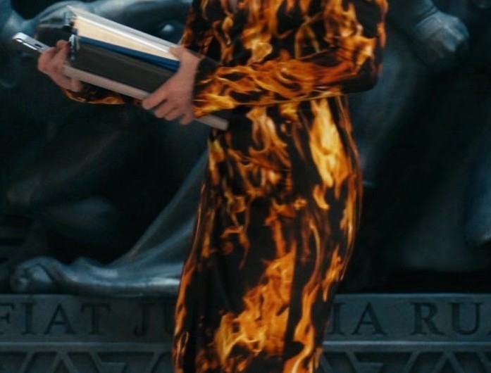 Fire Print Midi Dress of Colby Minifie as Ashley Barrett
