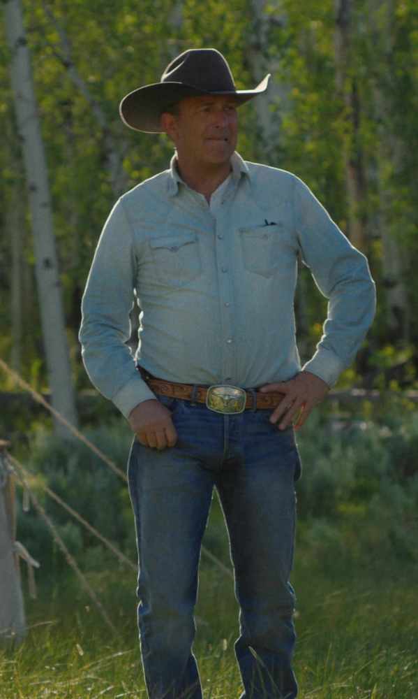 Western Style Blue Denim Shirt of Kevin Costner as John Dutton III
