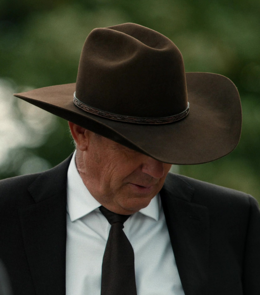 dark brown western cowboy hat with braided band - Kevin Costner (John Dutton III) - Yellowstone TV Show