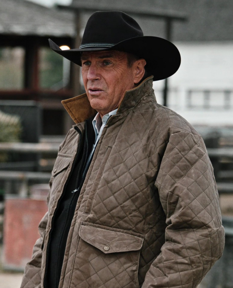 Quilted Brown Jacket with Corduroy Collar of Kevin Costner as John Dutton III