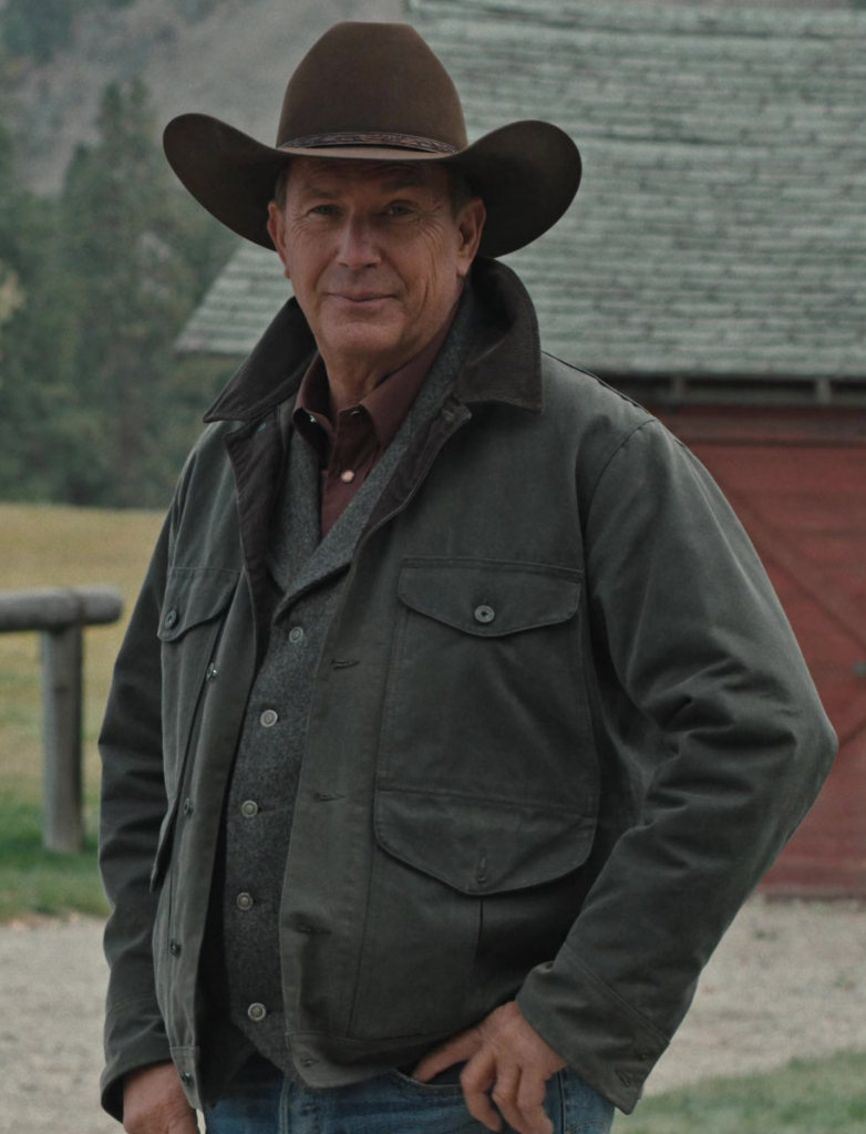 dark green outdoor rugged canvas jacket - Kevin Costner (John Dutton III) - Yellowstone TV Show