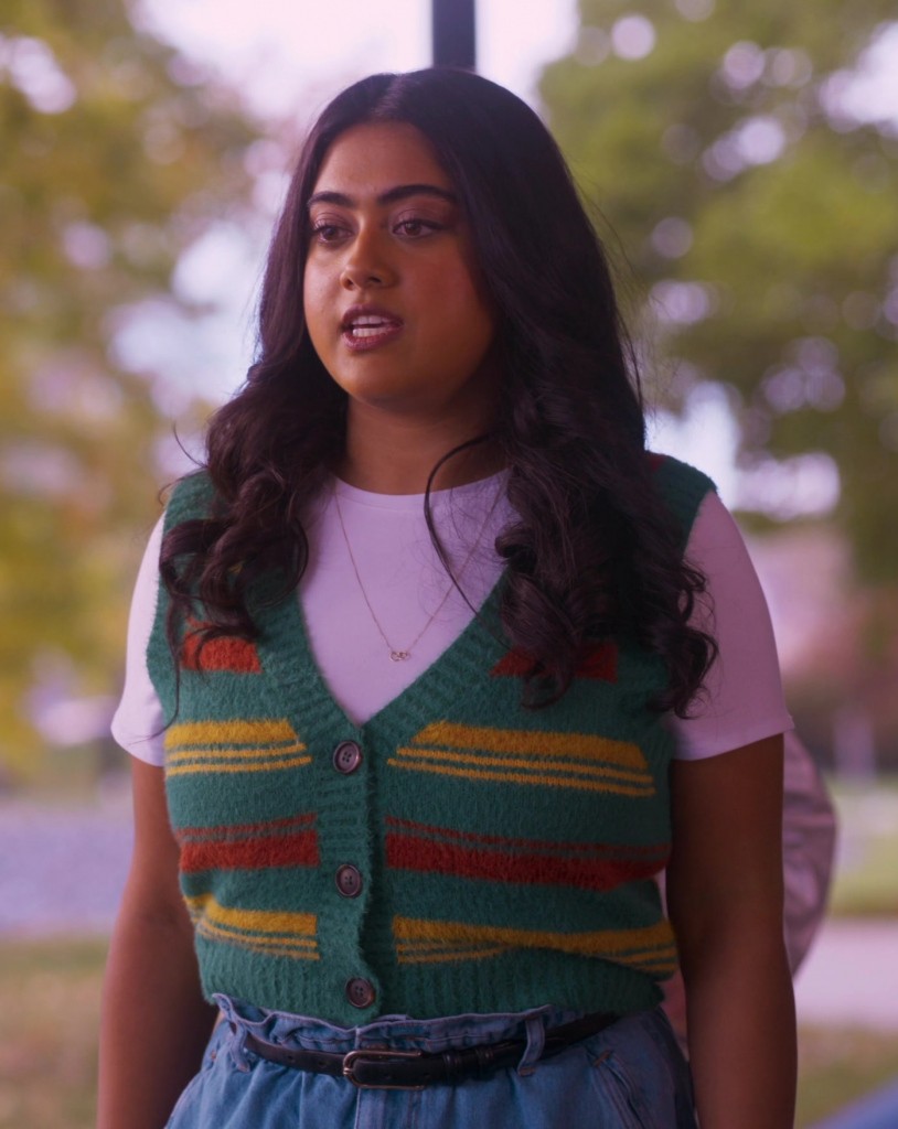 green striped knit vest - Kuhoo Verma (Violet Marie Vislawski) - Space Cadet (2024) Movie