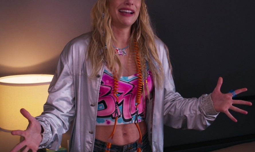 Denim Shorts with Intricate Embroidery and Sequin Details of Emma Roberts as Rex Simpson
