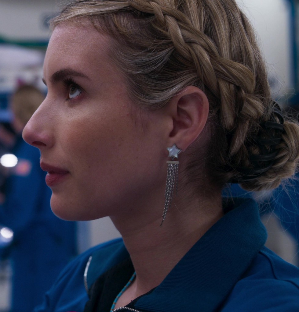 star drop earrings with shimmering tassels - Emma Roberts (Rex Simpson) - Space Cadet (2024) Movie