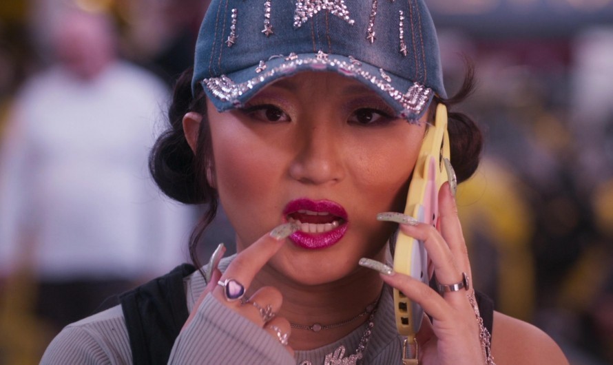 Denim Cap with Sparkling Star Embellishments of Poppy Liu as Nadine Cai