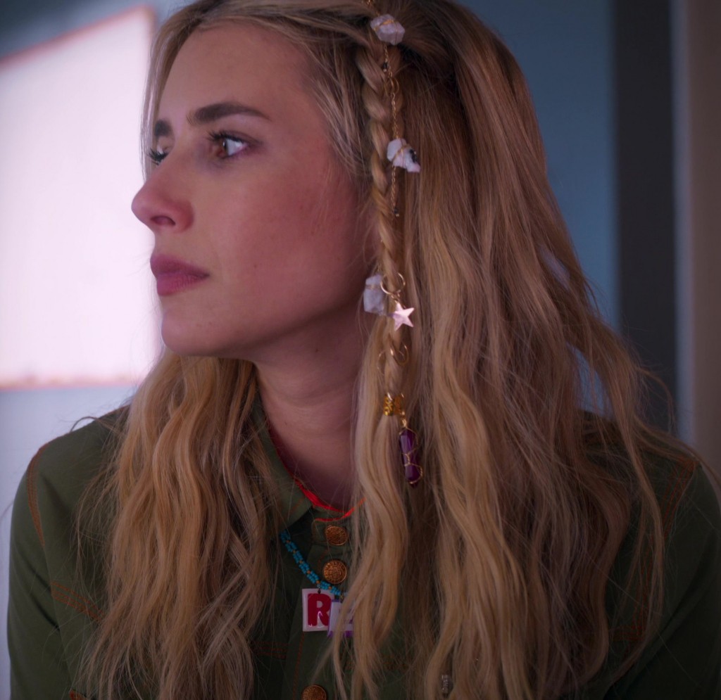 chic hair chain adorned with sparkling stars and gemstones - Emma Roberts (Rex Simpson) - Space Cadet (2024) Movie