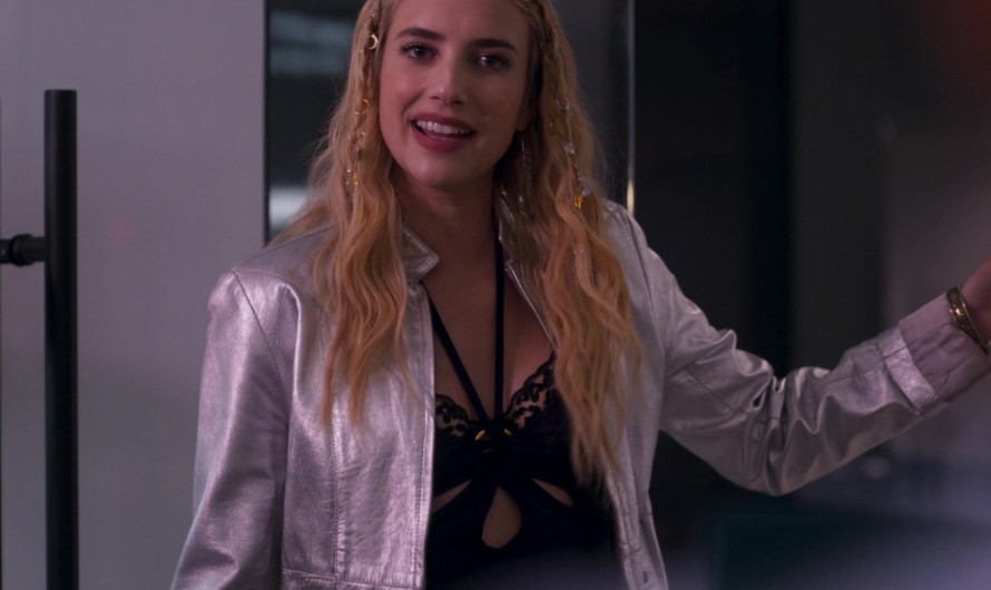 Silver Metallic Jacket of Emma Roberts as Rex Simpson