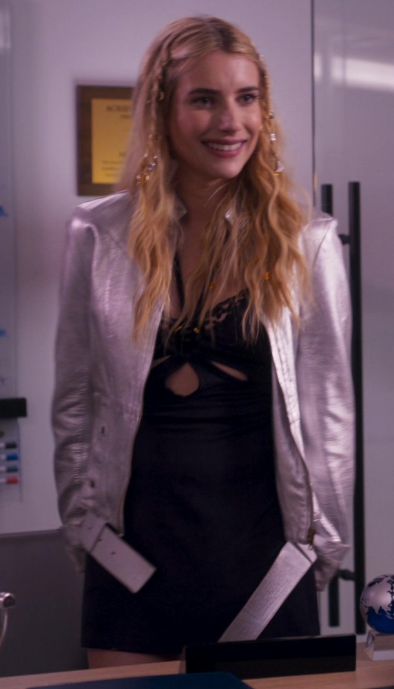 Silver Vegan Jacket of Emma Roberts as Rex Simpson