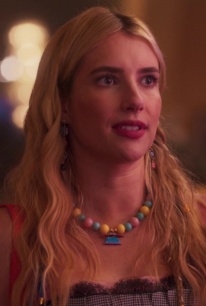 playful multicolor bead necklace with charming ufo pendant - Emma Roberts (Rex Simpson) - Space Cadet (2024) Movie