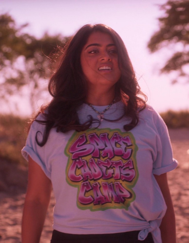 Space Cadets Camp Graffiti Print Tee of Kuhoo Verma as Violet Marie Vislawski