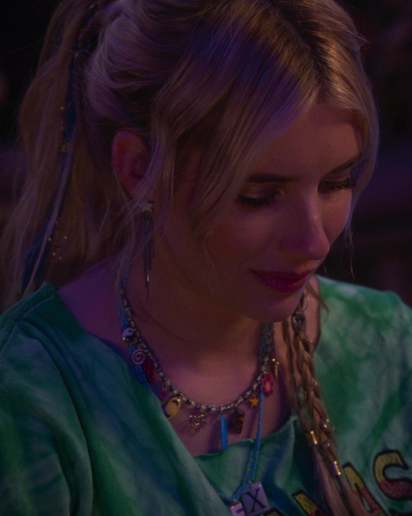 bohemian charm necklace with colorful beads and unique pendants - Emma Roberts (Rex Simpson) - Space Cadet (2024) Movie