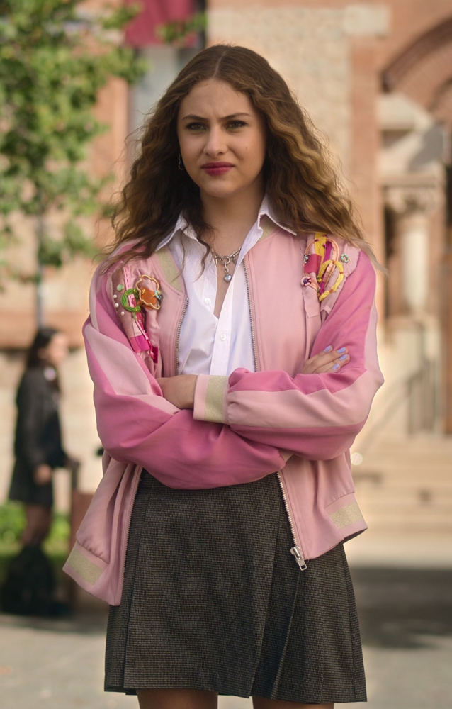Pink Embroidery Bomber Jacket of Victoria Bazúa as Kate