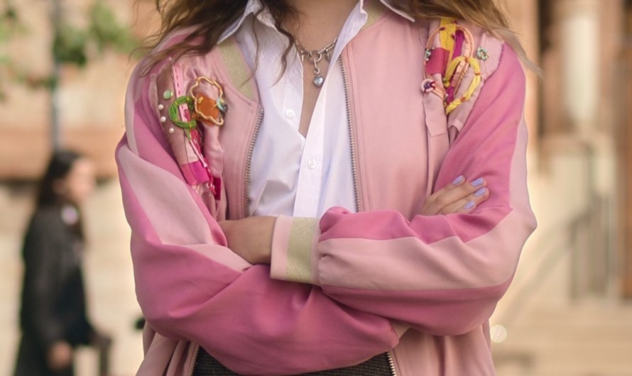 Pink Embroidery Bomber Jacket of Victoria Bazúa as Kate