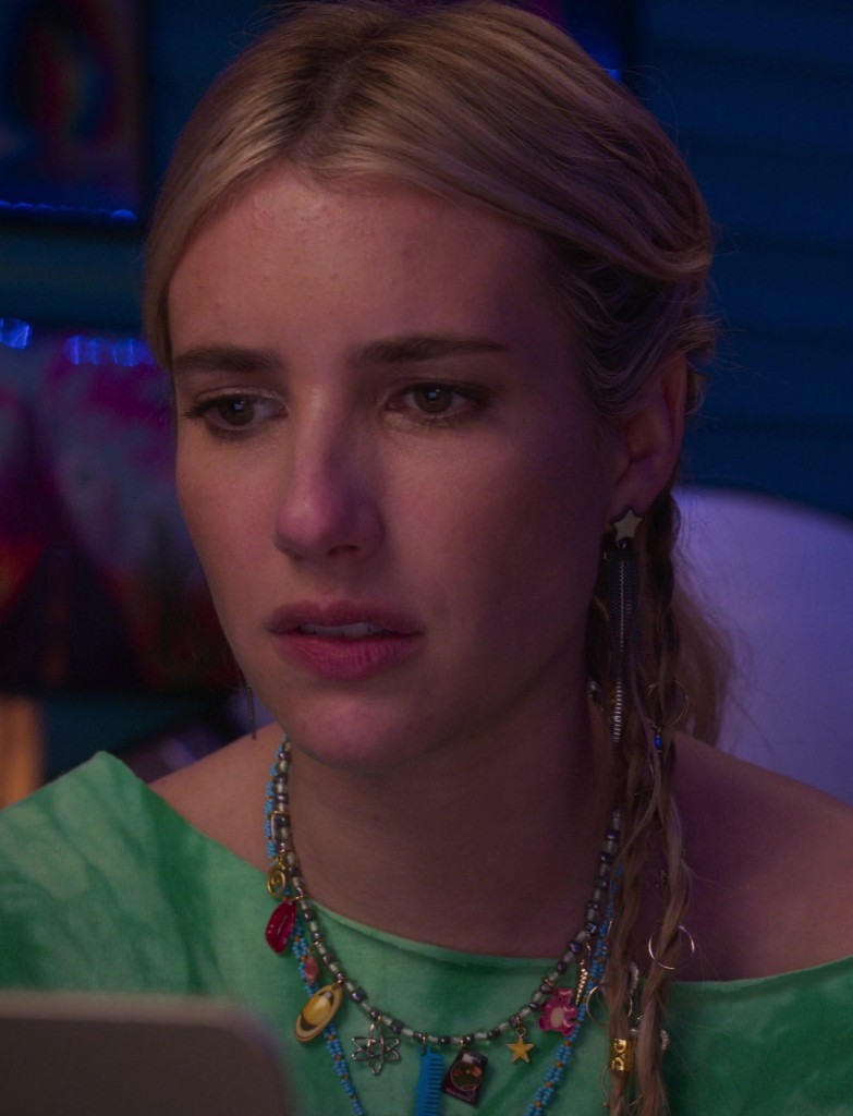 cosmic charm necklace with vibrant space and planet pendants - Emma Roberts (Rex Simpson) - Space Cadet (2024) Movie